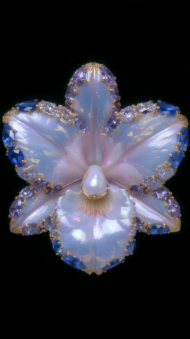 Jeweled Orchid Flower Stunning Precious Stone Art
