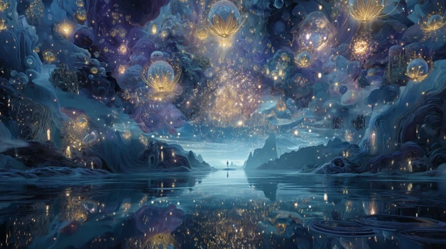 Glowing Crystal Landscape Surreal Art