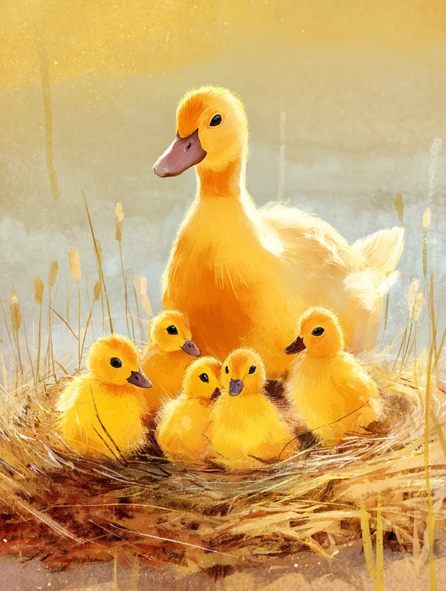 Ducklings and Mother Duck Picture Book Style