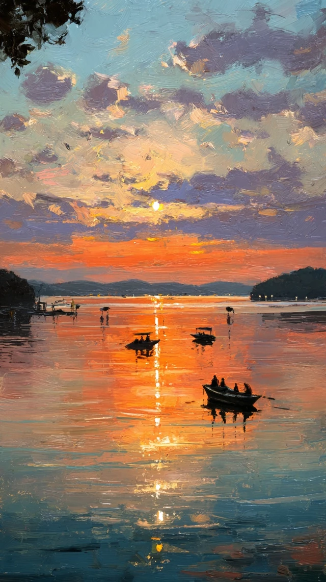 Lake Lanier Sunset Boats Glowing Water Scenic