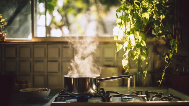 Boiling Water on a Gas Stove Kitchen Scene