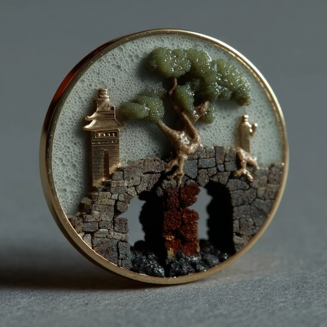 Enamel Pin Ancient Kiln Tree Chinese Design