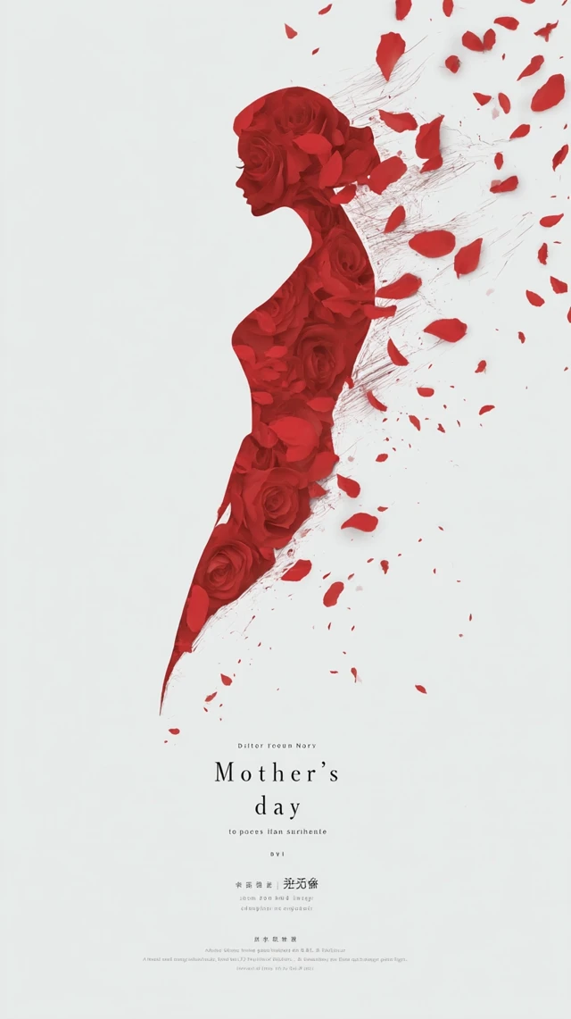 Mothers Day Poster: Rose Petals Silhouette