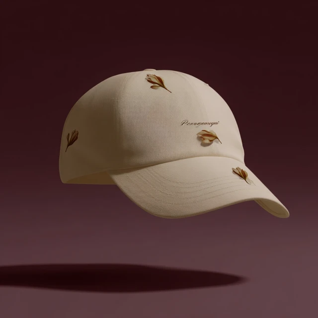 Beige Cap Streetwear Design With Floral Embroidery