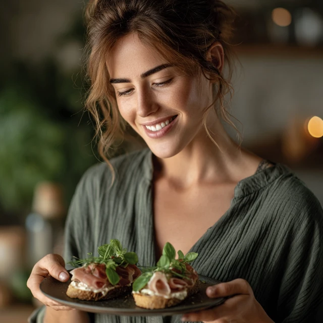 Girl with Bruschetta Advertising Photo
