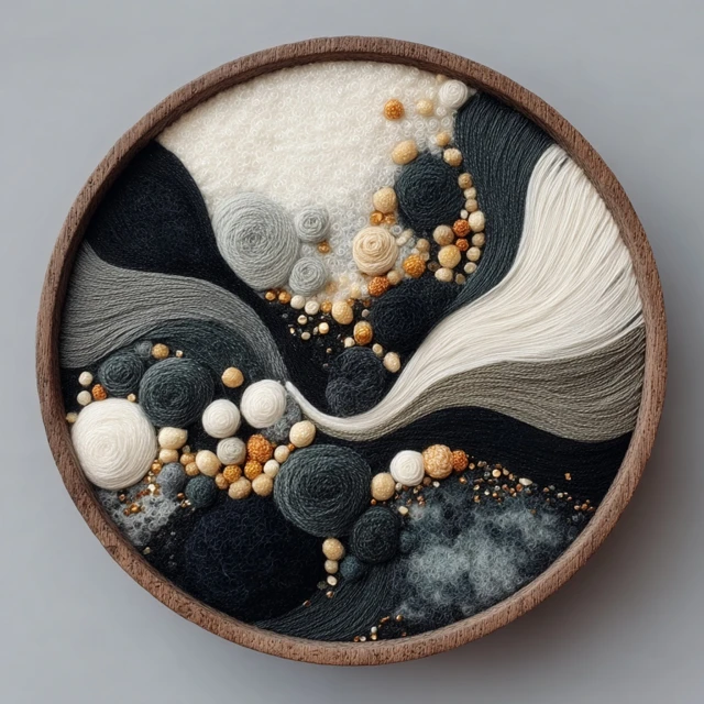 Embroidery Art Black White Gray Organic Design