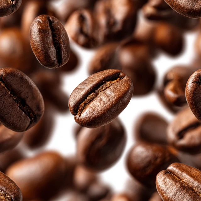 Falling Coffee Beans Isolated on White Background