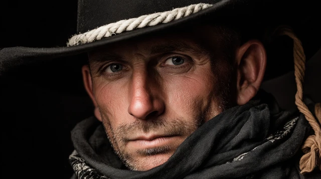 Cowboy Portrait: Close-up of a Western Man in Shadows