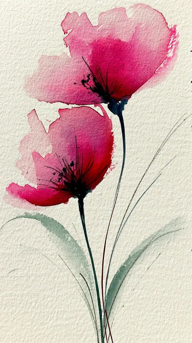 Watercolor Pink Flowers Painting Art