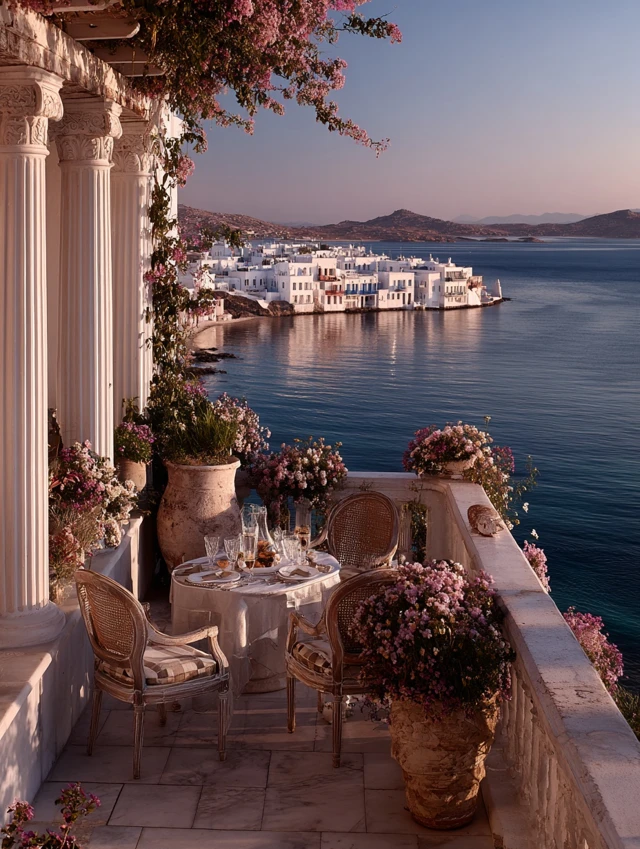 Elegant Breakfast on a Balcony Sunset View