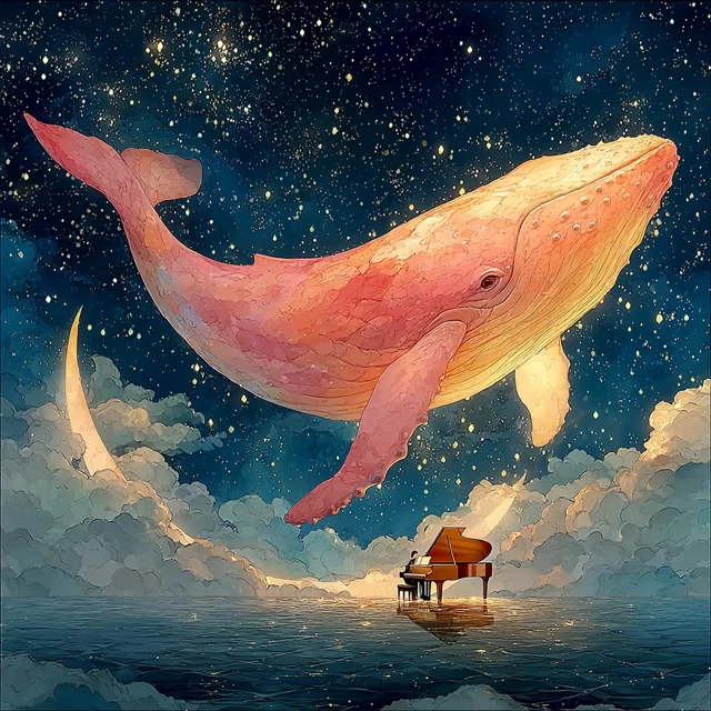 Dreamy Whale Soaring in the Sky Watercolor Illustration