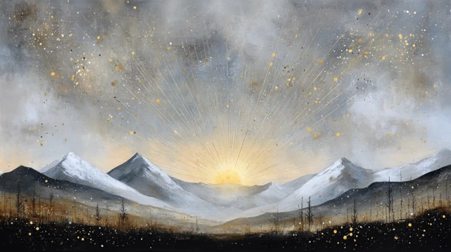 Wabi Sabi Sunrise Over Mountains Wall Art
