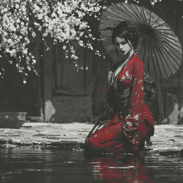 Geisha in a Creek Luis Royo Style