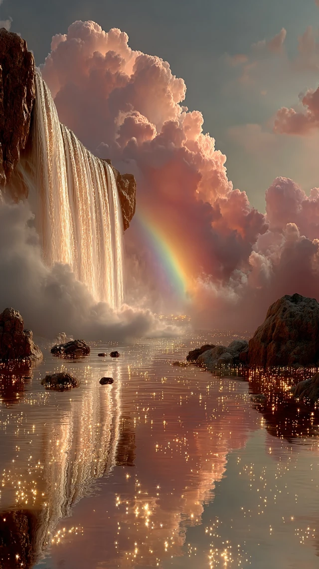 Rainbow Waterfall Majestic Scene