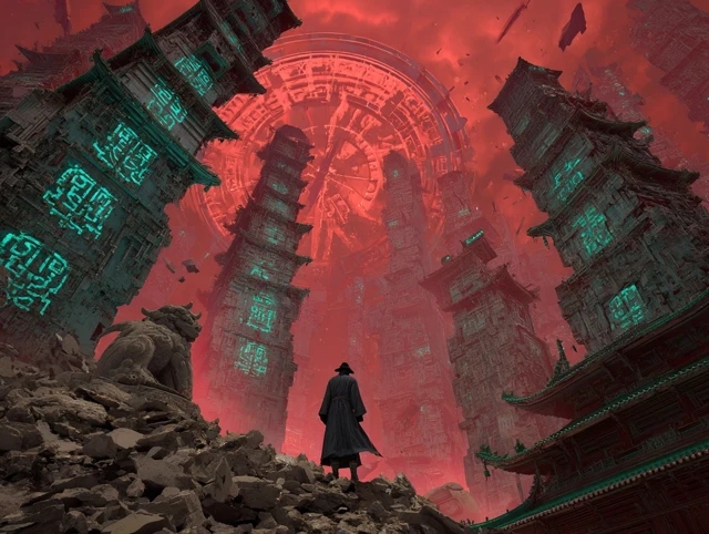 Post-Apocalyptic Cityscape with Clock Countdown