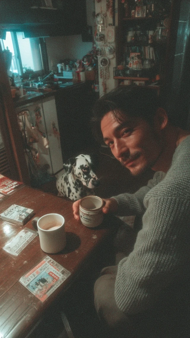Man with Dog and Coffee in a Cozy Room
