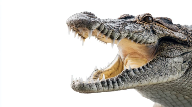 Roaring Crocodile on White Background