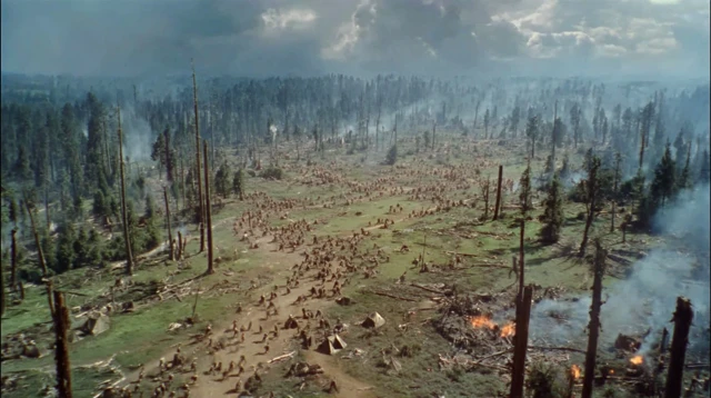 Orcs Devastate Forest Epic Battle Scene Retro Color