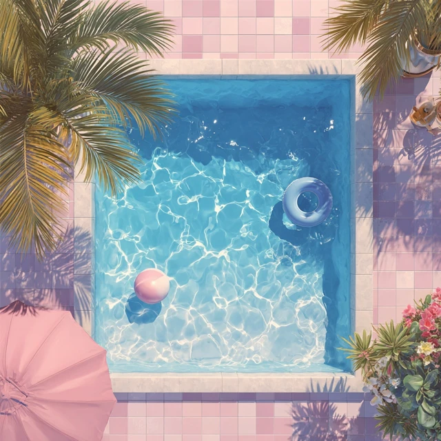 Summer Poolside Relaxing Pastel Illustration