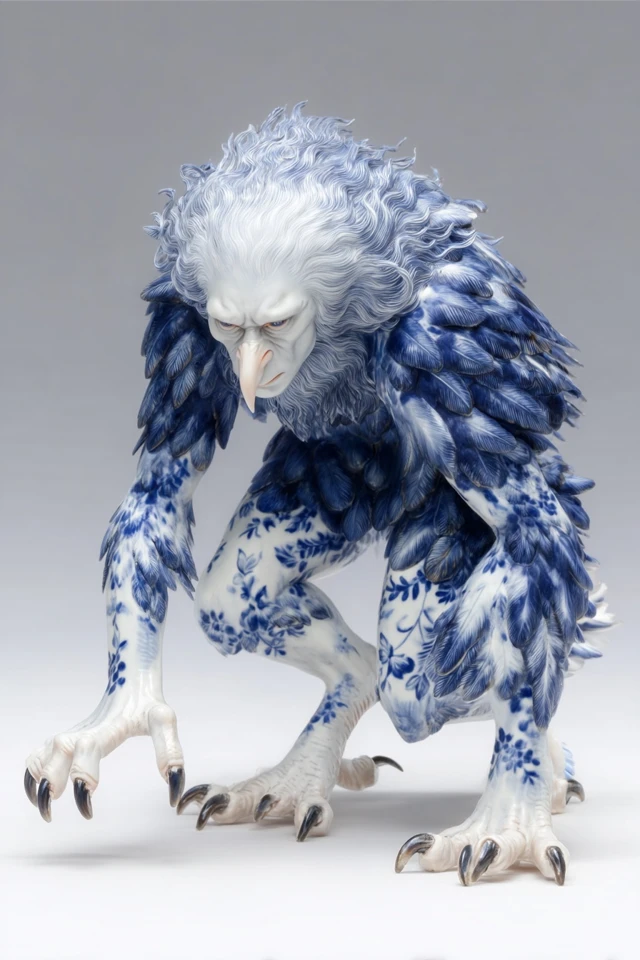 Mythical Creature Bird Spirit Blue Porcelain
