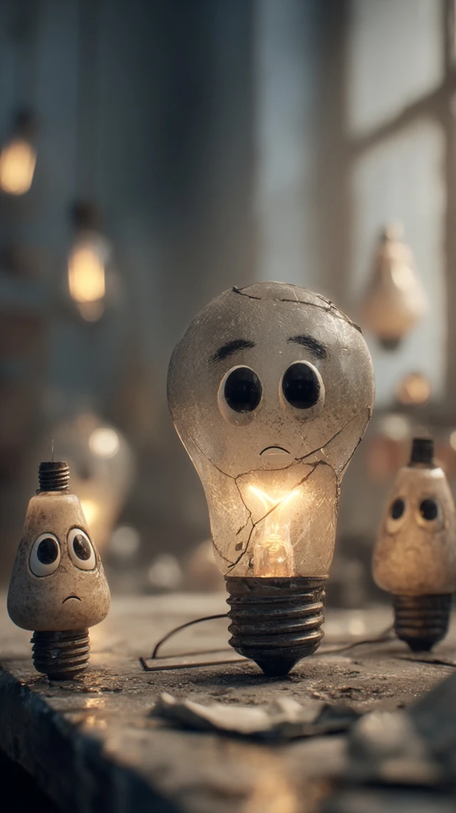 Sad Light Bulb A Melancholic 3D Scene