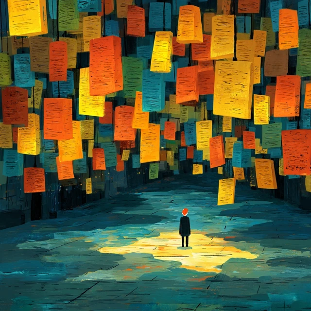 Lone Figure in Lantern Maze