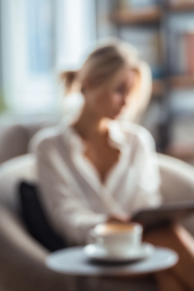 Relaxed Woman in Cozy Home Aesthetic Photo