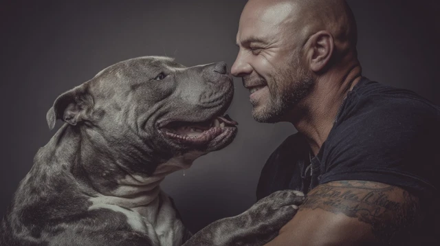 American Bully and Man Friendship Photograph