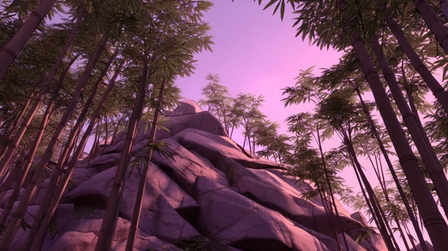 Rocky Cliffs Bamboo Forest 3D Render