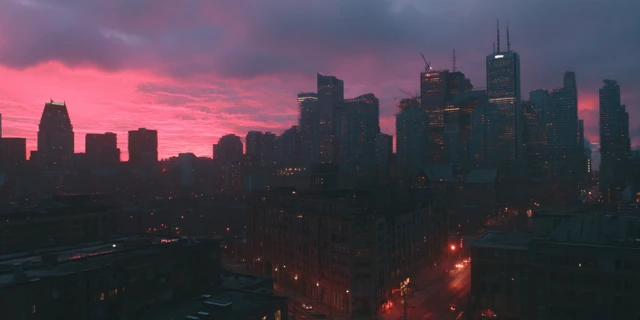 Synthwave Toronto Skyline: Cinematic Cityscape