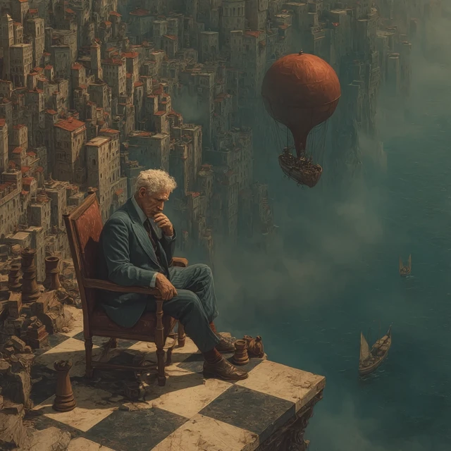 Philosophical FutureScape Man on Chessboard