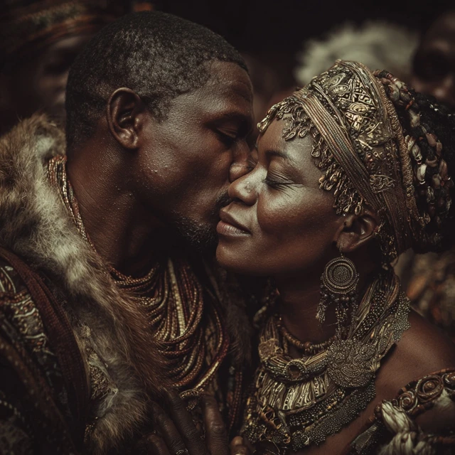 African Couple Kissing in a Realistic Portrait