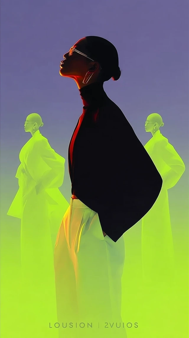 Stylish Silhouette Portrait in Neon Cityscape