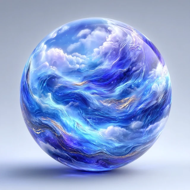 Fantasy Glass Orb Blue Clouds Ocean
