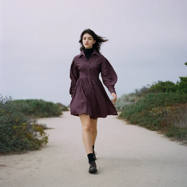Editorial Fashion Young Woman in Dress Walking