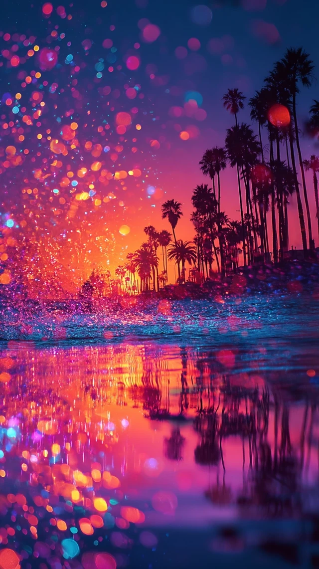 Venice Beach Sunset Palm Trees Bokeh California