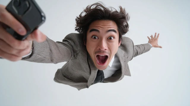 Man Falling Smartphone Selfie Fashion Suit