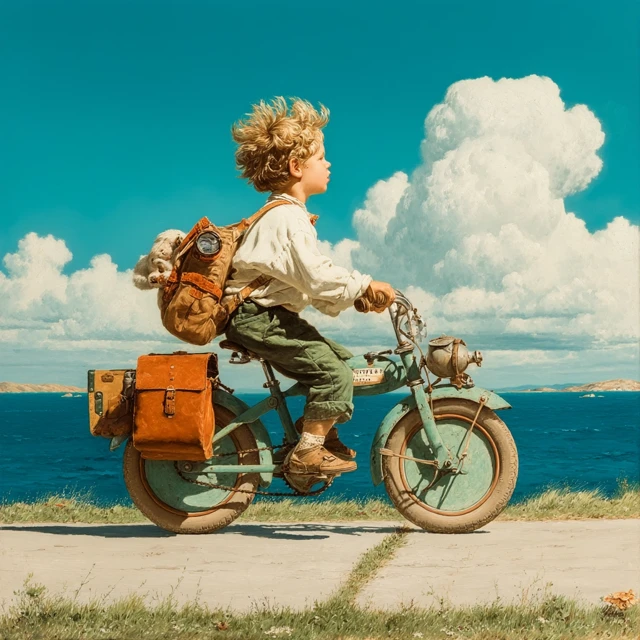 Boy on Bike Painting by Norman Rockwell