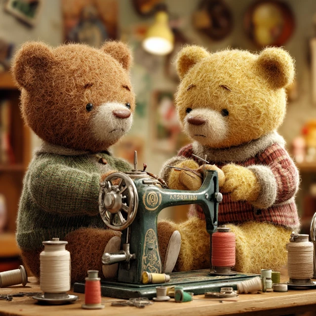 Teddy Bears Sewing Adorable Photorealistic Image