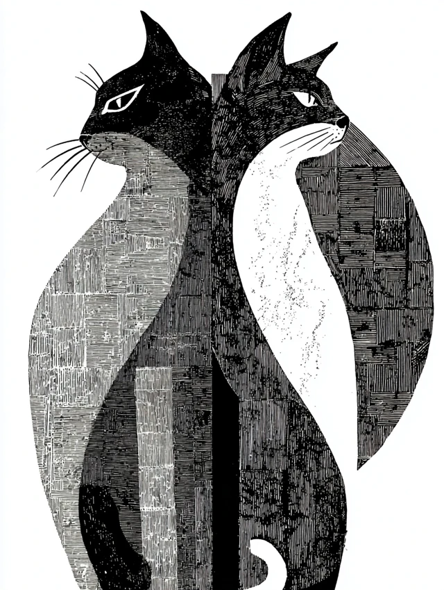 Yin Yang Cat Logo Design Black White and Gray