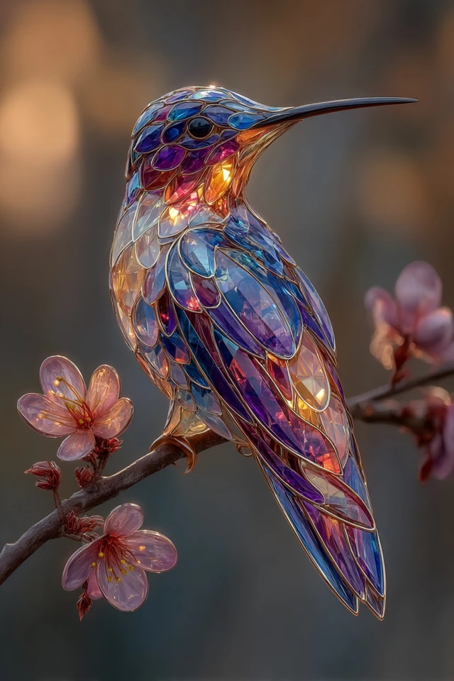 Crystal Hummingbird Gemstone Art