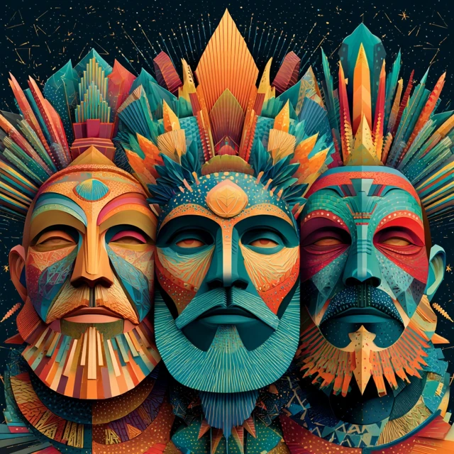 Alien Warrior with Three Heads Psychedelic Art