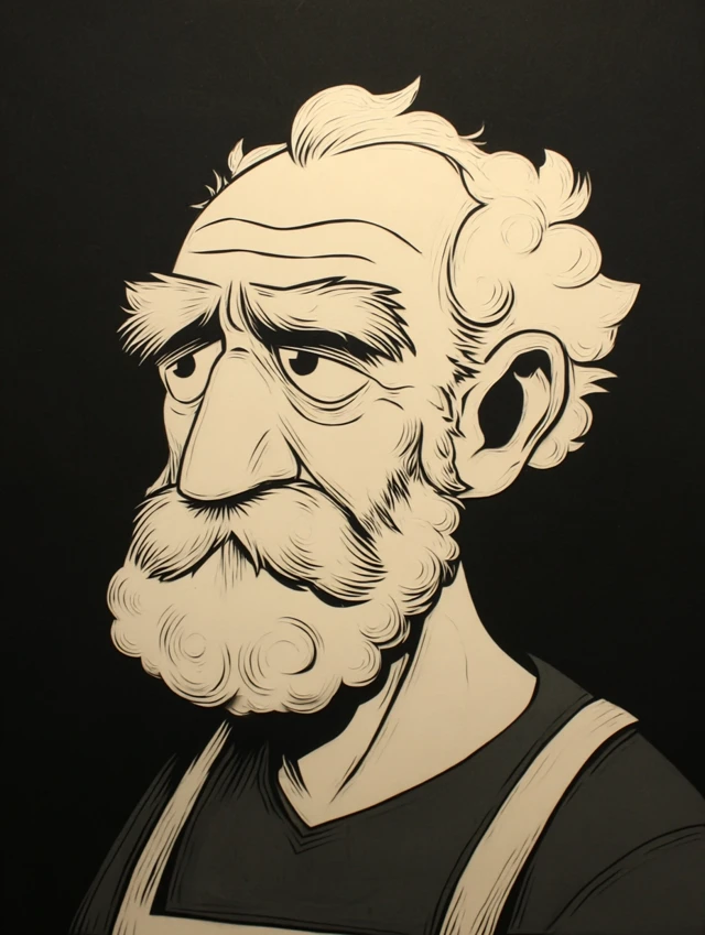 Linocut Portrait of an Elderly Man