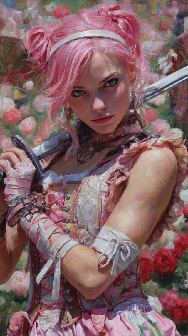 Pink Haired Fantasy Portrait with Halberd