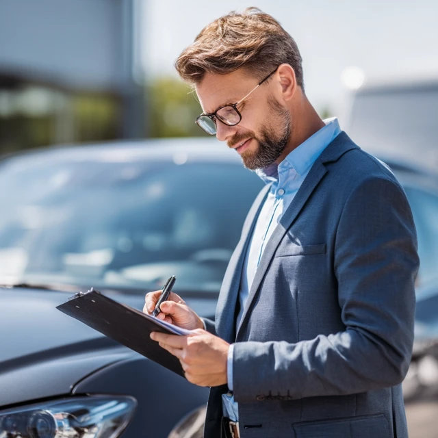 Car Appraisal Expert Inspecting Vehicle for Damages