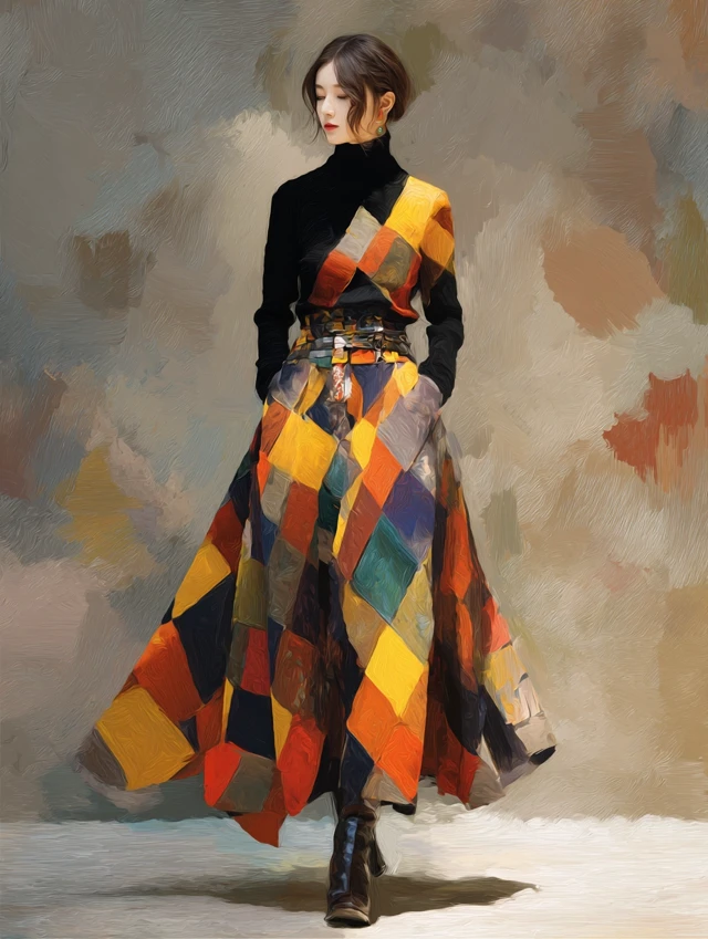 Fashion Skirt Diamond Design Bold Colors Impressionist Art