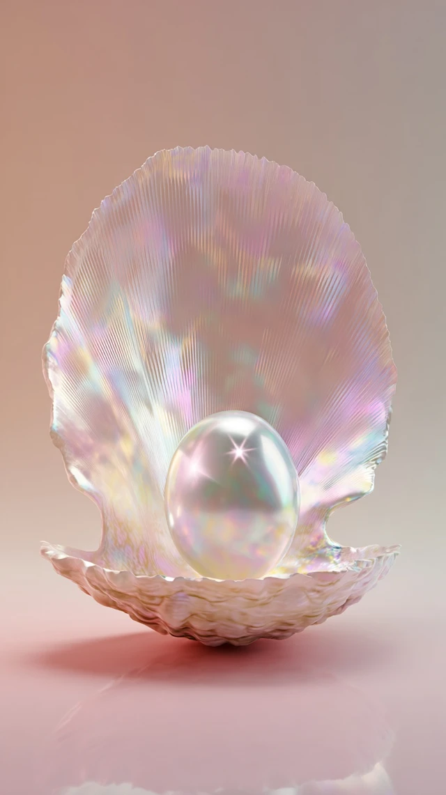 Luminous Pearl in Seashell 3D Render