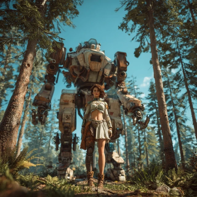 Woman and Mech in Forest Cinematic Ultra HD