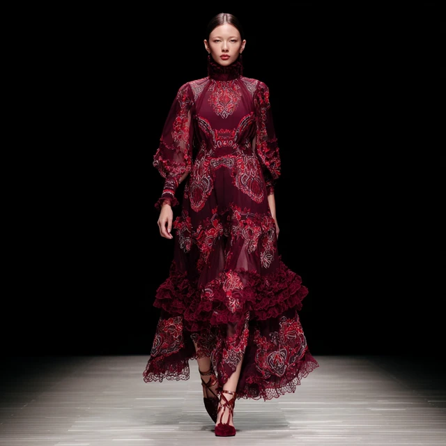 Boho Chic Dress on the Catwalk Burgundy Lace Dress