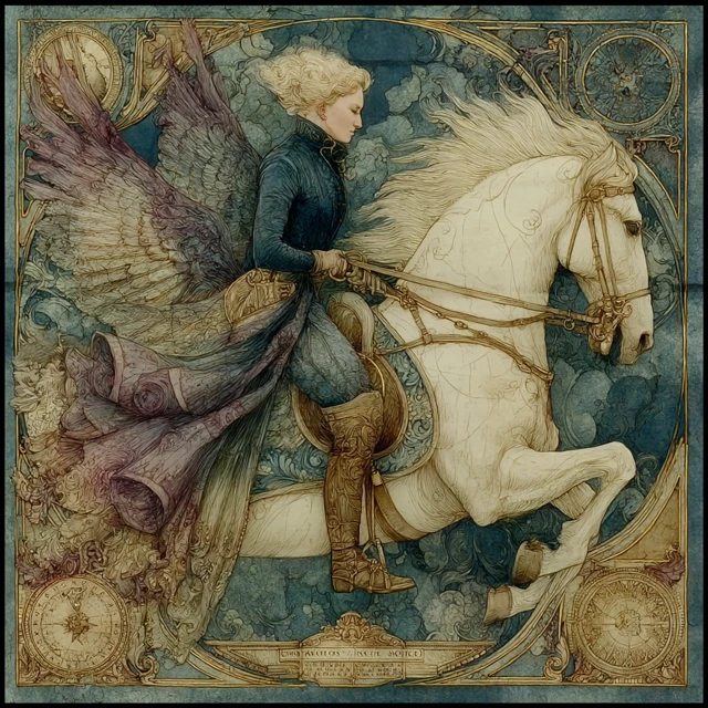Winged Horse and Equestrian Art: Gustav Klimt Inspired Design